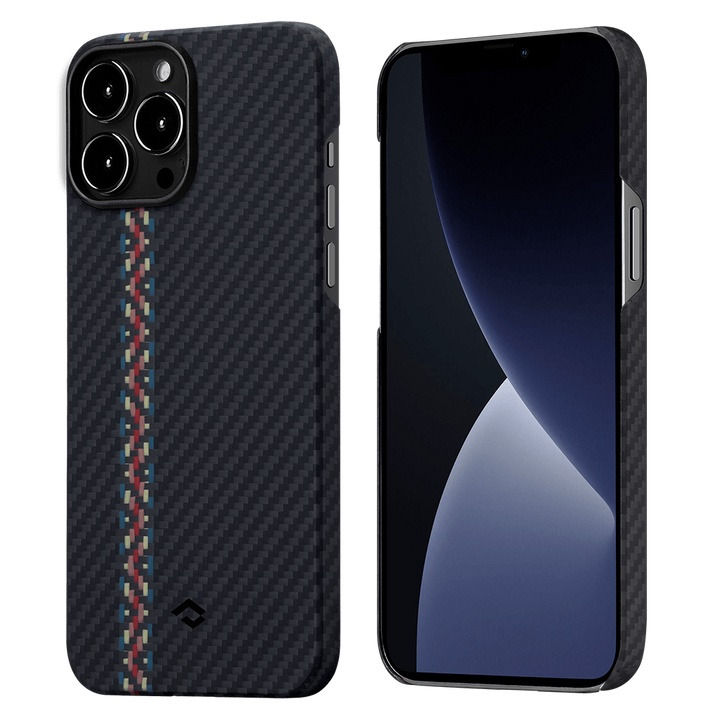 Чехол Pitaka Slim Fit Magnetic Fusion Weaving MagEZ Case 2 1500D Aramid Fiber Rhapsody Twill для iPhone 13 Pro Max черный/коричнево-красный полосы