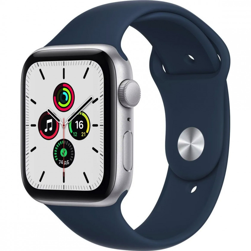 Смарт-часы Apple Watch SE GPS 44mm Aluminum Case with Sport Band Silver/Blue серебристые/синие MKQ43