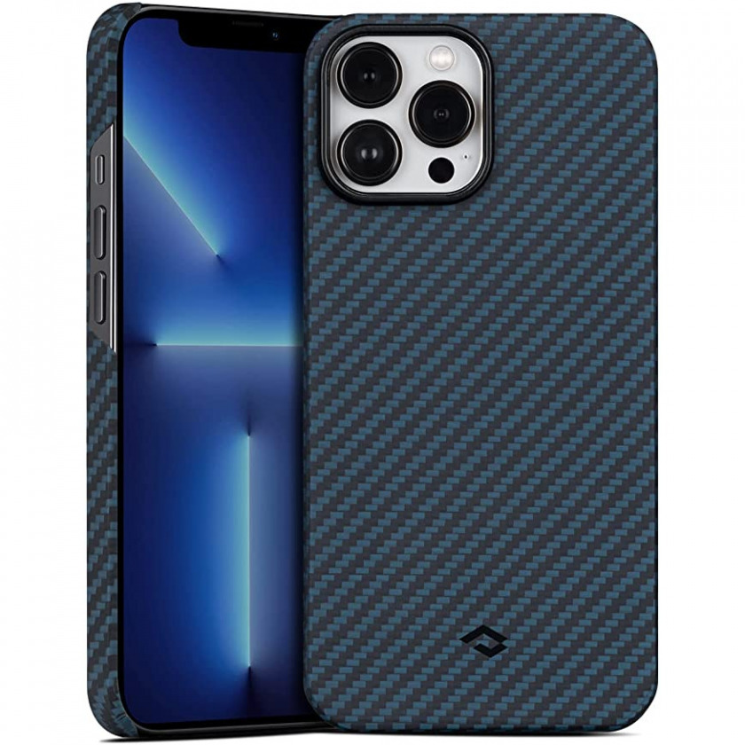 Чехол Pitaka Slim Fit Magnetic MagEZ Case 2 1500D Aramid Fiber Black/Blue Twill для iPhone 13 Pro черный/синий карбон KI1308P