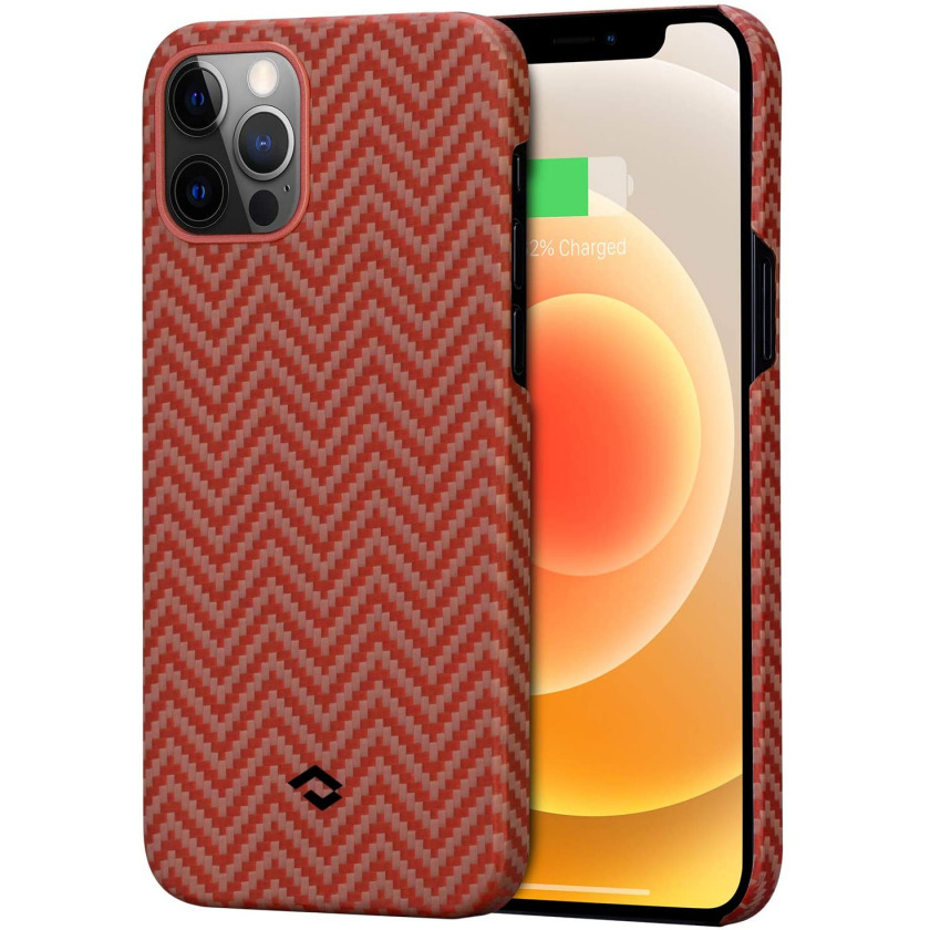  Pitaka MagEZ Case Red/Orange Herringbone  iPhone 12 Pro / KI1207P