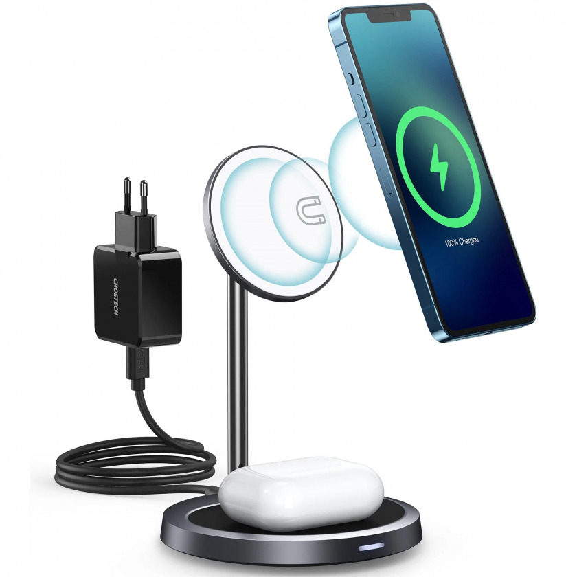  Двойное беспроводное ЗУ Choetech MagSafe IPhone Magnetic Wireless Charger Stand 2 In 1 Fast Charing Cosmic Gray серый T575-F/T575-F-EU102CCGY