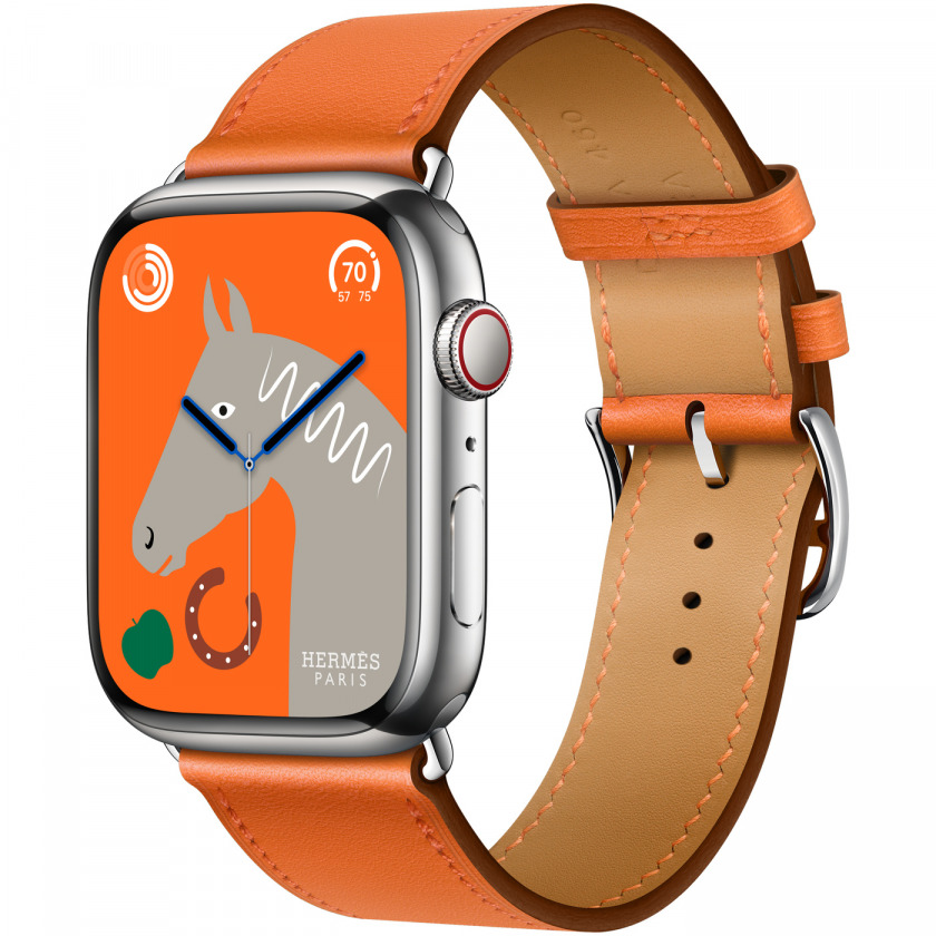 Смарт-часы Apple Watch Hermes Series 8 GPS + Cellular 45mm Silver Stainless Steel Case with Orange Navy Single Tour серебристый/оранжевый