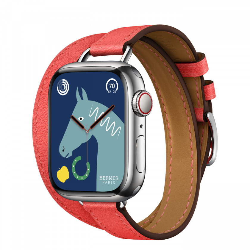 Смарт-часы Apple Watch Hermes Series 8 GPS + Cellular 41mm Silver Stainless Steel Case with Double Tour Rose Texas серебристый/розовый