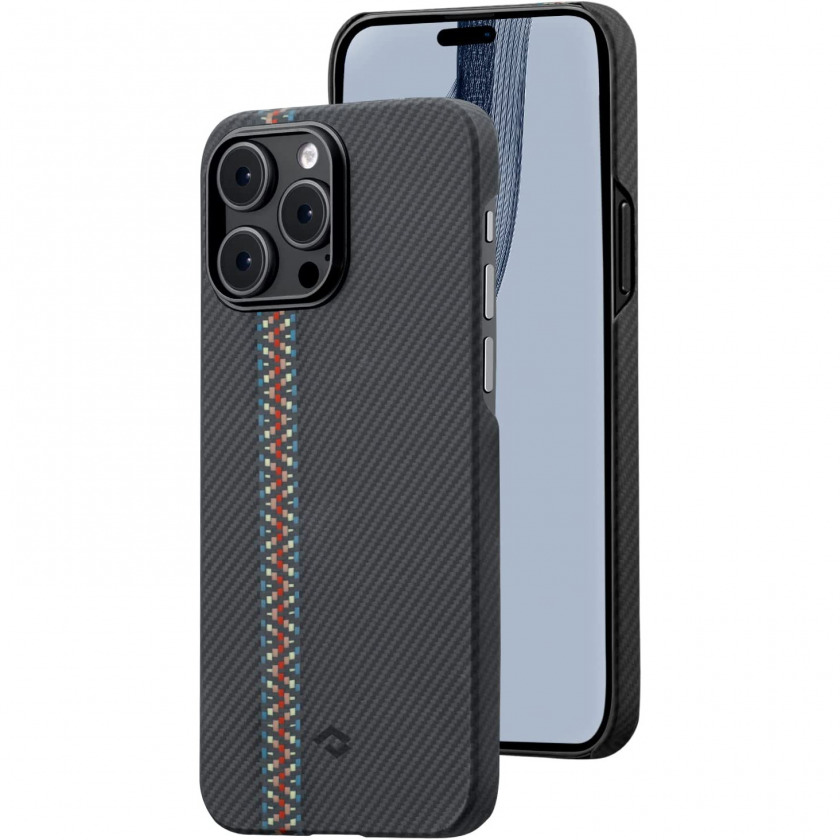 Чехол Pitaka Slim Fit Magnetic Fusion Weaving MagEZ Case 3 600D Aramid Fiber Rhapsody Twill для iPhone 14 Pro черный/коричнево-красный полосы FR1401P
