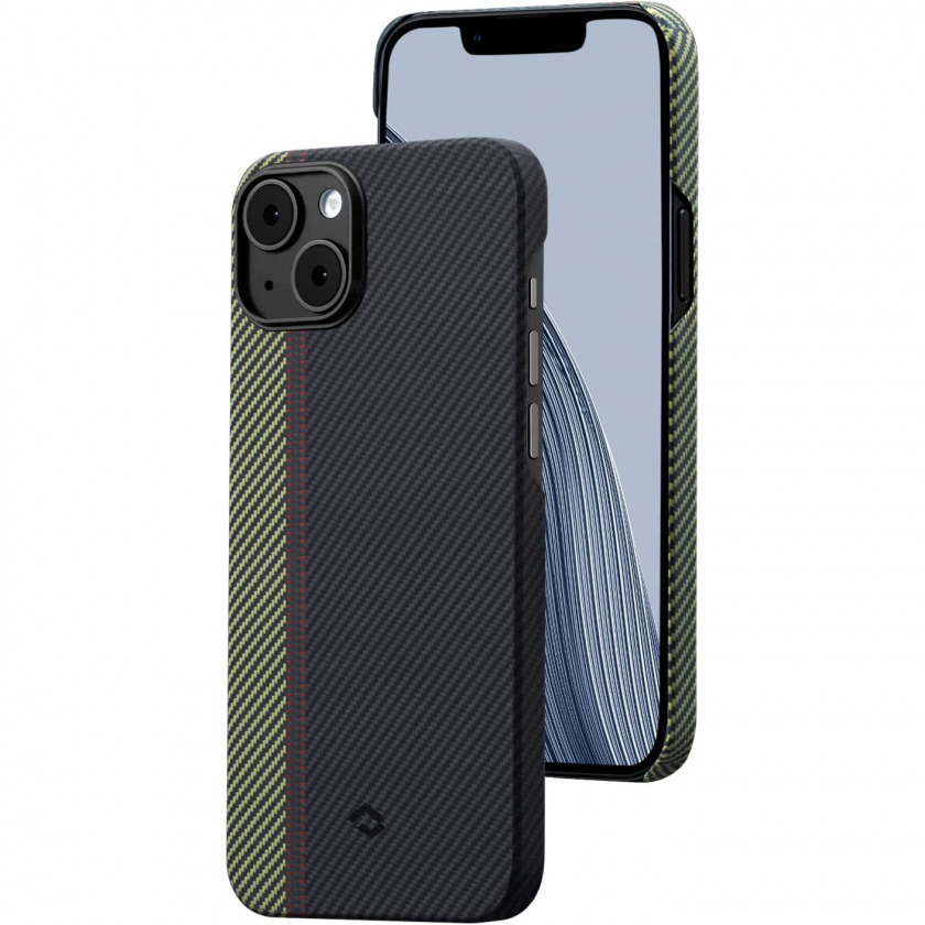 Чехол Pitaka Slim Fit Magnetic Fusion Weaving MagEZ Case 3 600D Aramid Fiber Overture Twill для iPhone 14 Plus черный/зелено-красный полосы FO1401M