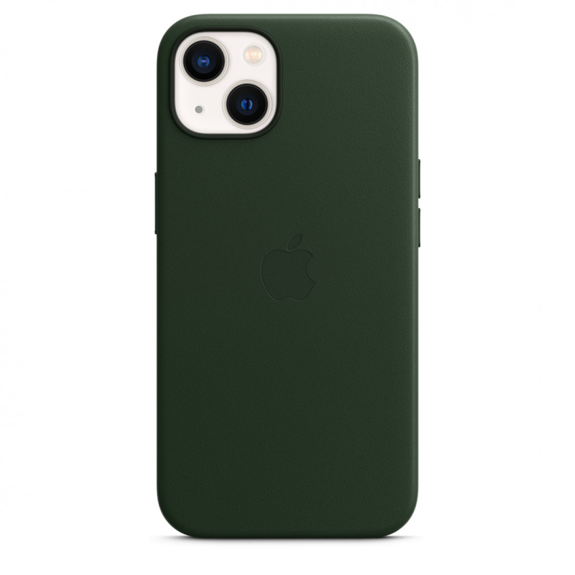 Кожаный чехол Apple Leather Case MagSafe Sequoia Green для iPhone 13 зеленый MM173ZM/A