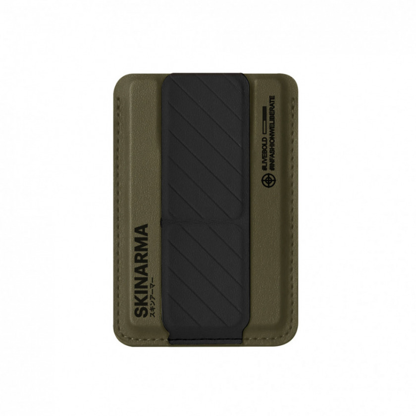 Кожаный чехол-бумажник с функцией подставки SKINARMA Kado With Magsafe Olive/Black зелено-черный SK-KADO-GRNBLK