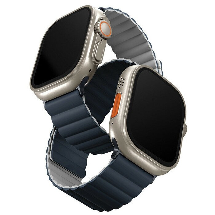 Силиконовый ремешок Uniq Revix Silicone Strap для Apple Watch 42/44/45/49 сине-серый 49MM-REVSBLUCGRY