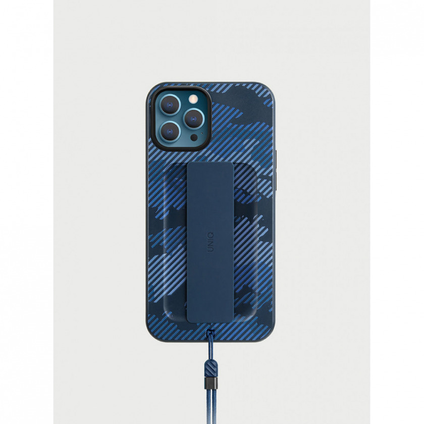 Чехол Uniq Heldro DE + Band для iPhone 12/12 Pro Marine Camo синий камуфляж HELDEMC