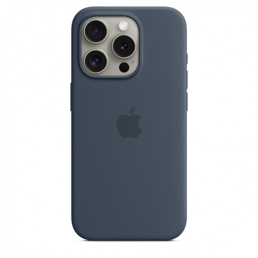 Силиконовый чехол Apple Silicone Case with MagSafe для iPhone 15 Pro Storm Blue Синий Шторм MT1D3ZM/A