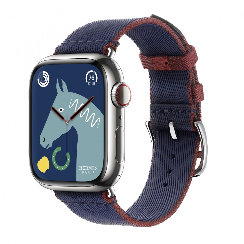 - Apple Watch Hermes Series 9 GPS + Cellular 41mm Silver Stainless Steel Case with Twill Jump Single Tour Navy/Rouge H //