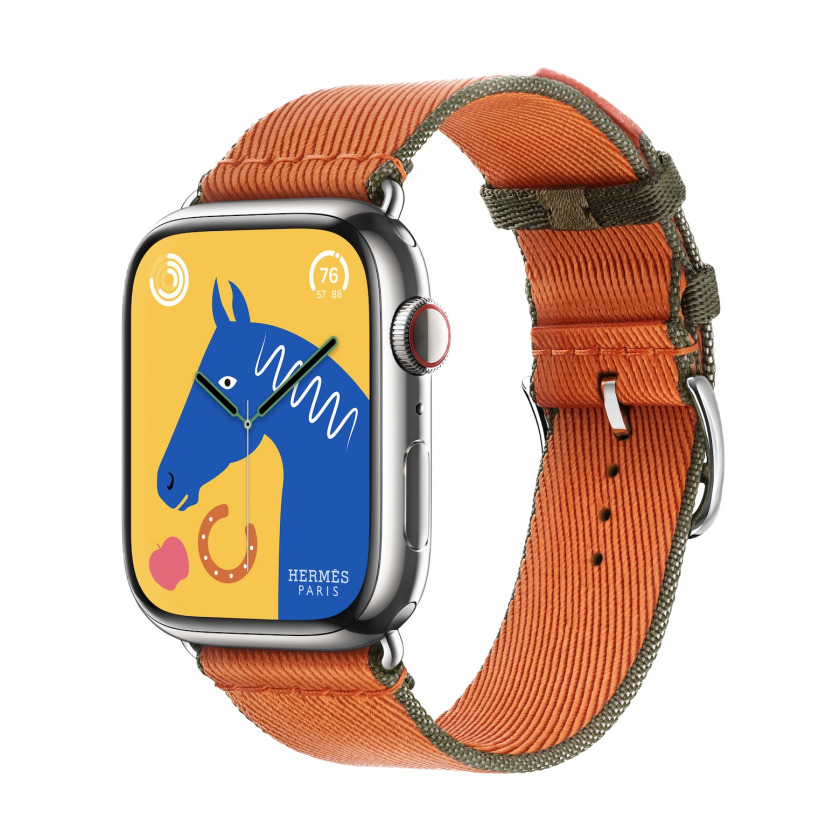Смарт-часы Apple Watch Hermes Series 9 GPS + Cellular 45mm Silver Stainless Steel Case with Twill Jump Single Tour Orange/Rose Mexico стальной/оранжевый/розовый