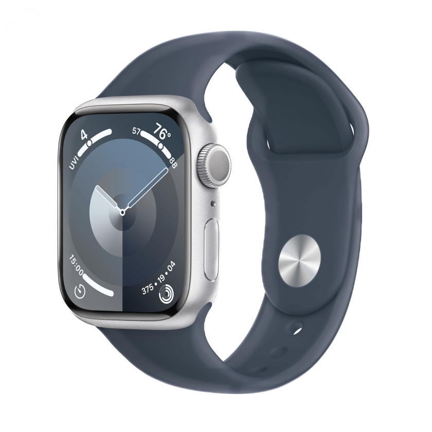 Смарт-часы Apple Watch Series 9 GPS 45mm Aluminum Case with Sport Band Silver/Storm Blue серебристый/синий
