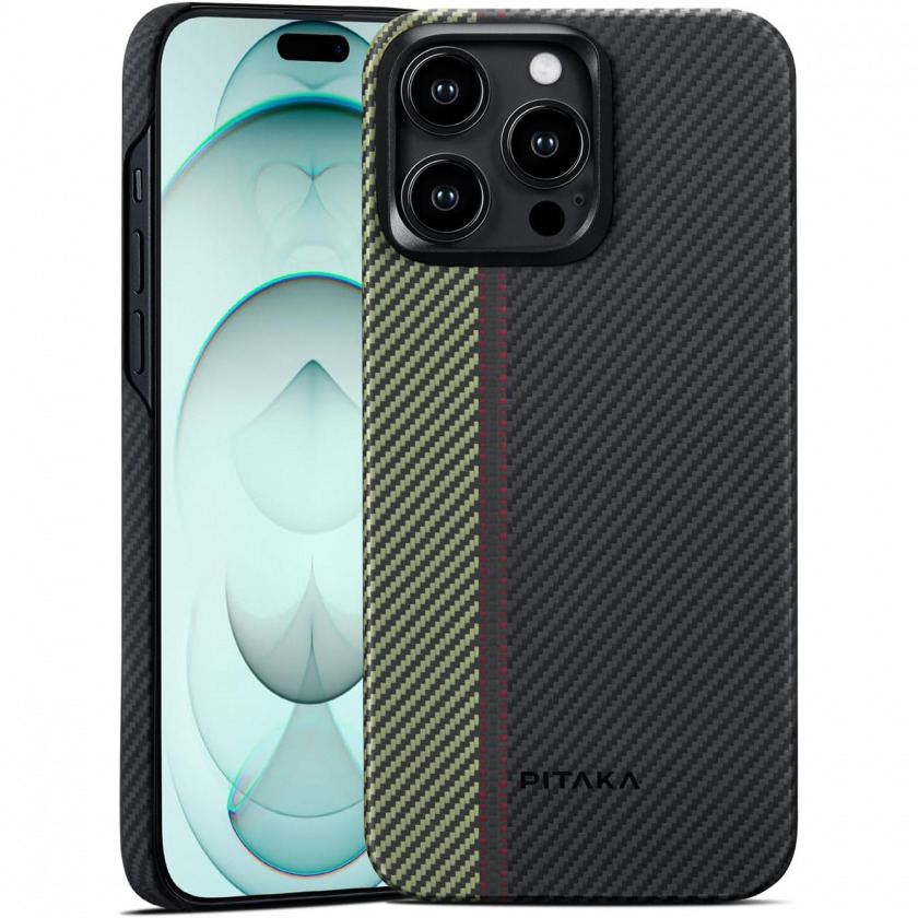 Чехол Pitaka Slim Fit Magnetic MagEZ Case 4 600D Overture для iPhone 15 Pro Max черно-зеленый карбон MCI15-01300200