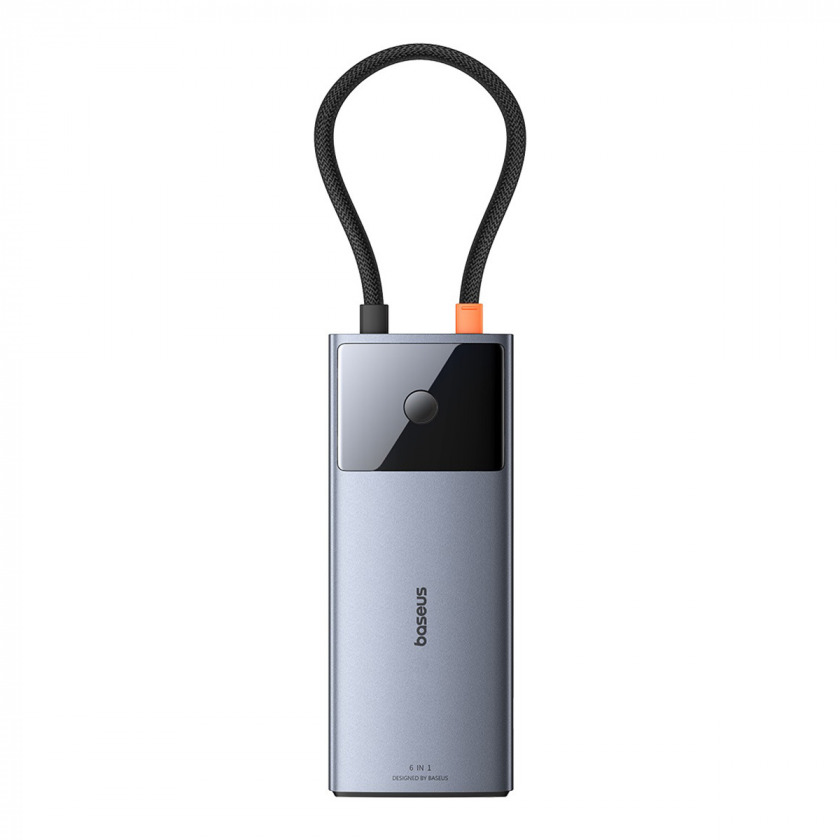 USB-C  Baseus Metal Gleam II 6-in-1 (HDMI4K 60Hz + USB-C3.2(10Gbps) + 2xUSB-A3.2(10Gbps) + RJ45 + USB-C-PD) Grey  B00061802813-00