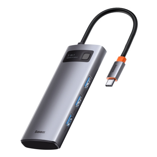 USB-C  Baseus Metal Gleam Series 5-in-1 Multifunctional Type-C HUB Docking Station  30Hz Version Grey  WKWG020013
