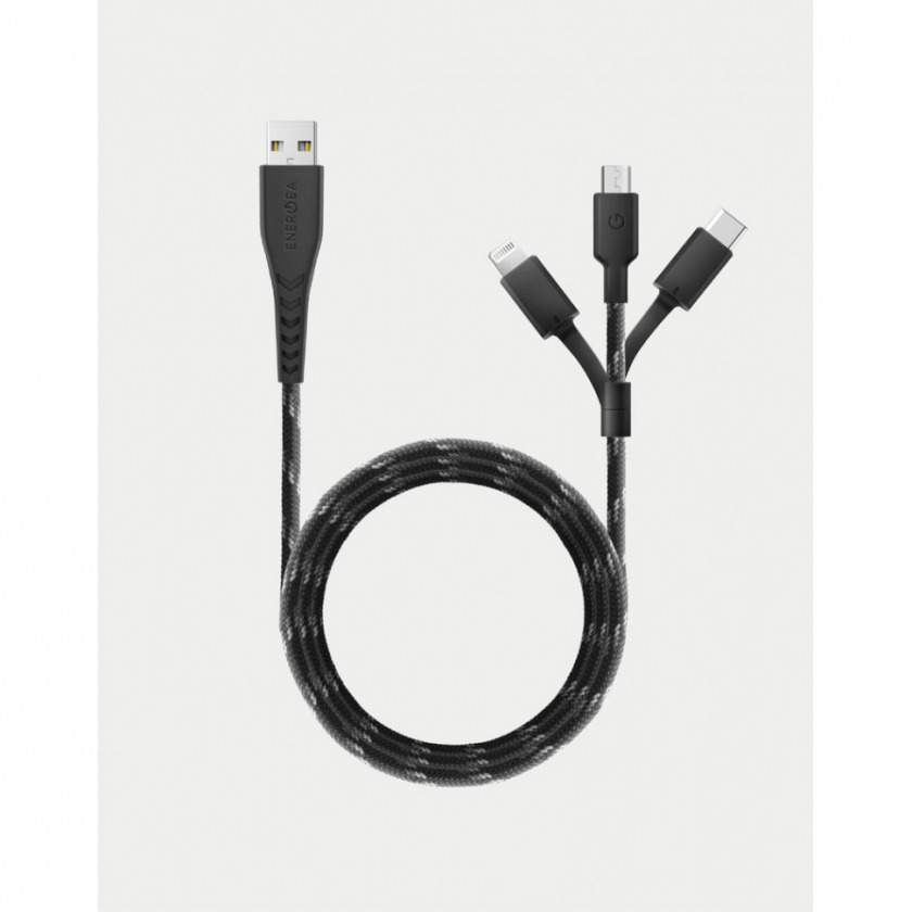  EnergEA NyloFlex 3-in-1 Lightning + USB-C + Micro-USB Cable 1.5   CBL-NF3N1-BLK150