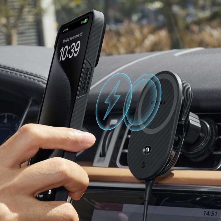     Pitaka MagEZ Car Mount Pro 2 Qi2 with NFC Magnetic Wireless Charging Car Holder Vent for Magsafe  / CM2402N