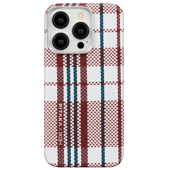  Pitaka Slim Fit Magnetic MagEZ Case 5 Aramid Fiber Red, white and blue lines  iPhone 15 Pro  /  KI1501PRWB