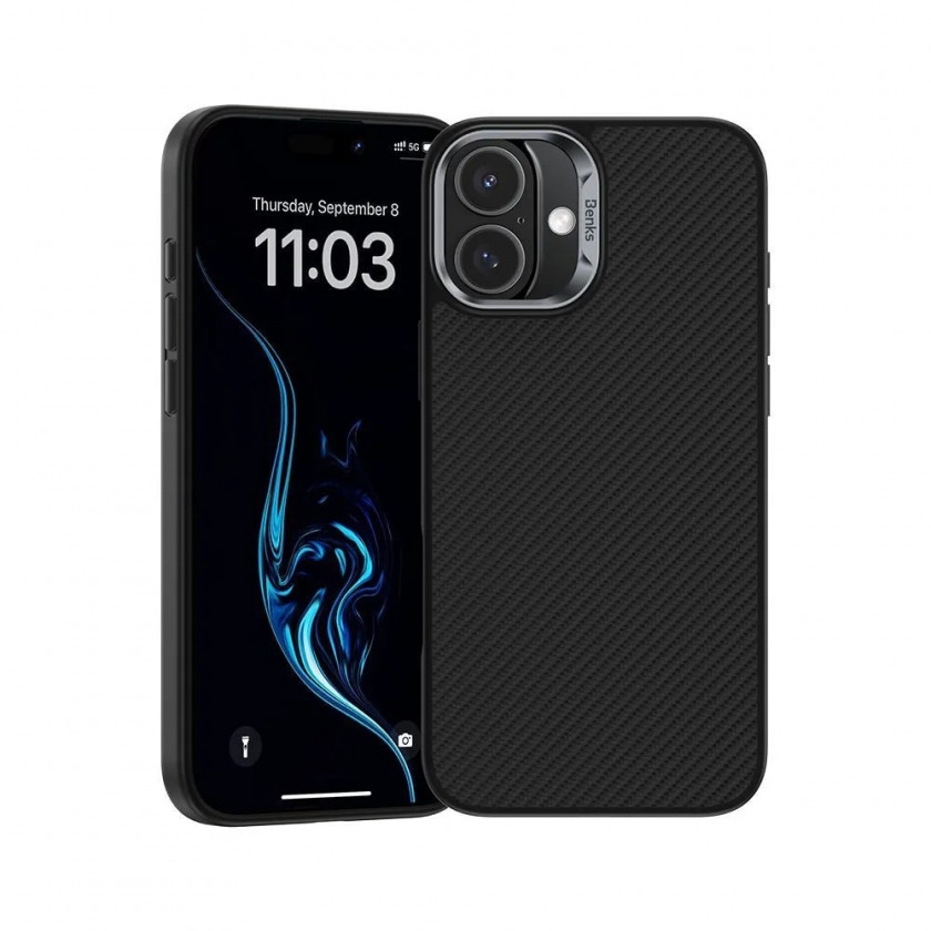  Benks ArmorPRO Case Kevlar 600D with MagSafe  iPhone 16 Plus Black/Metal Frame  C.K.FL.AP.BK.A064