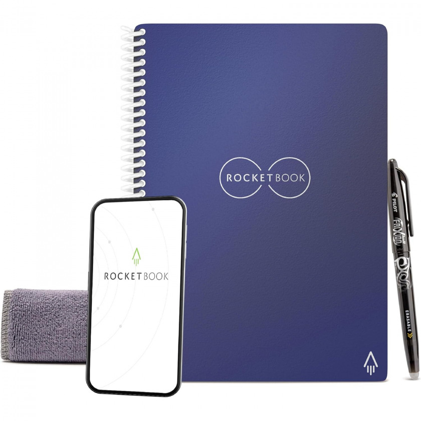Ручка + блокнот Rocketbook Core Reusable Spiral Notebook, Executive Size 6x8.8 A5, Lined Pages Dark Blue темно-синий/линии EVR2-E-K-CDF