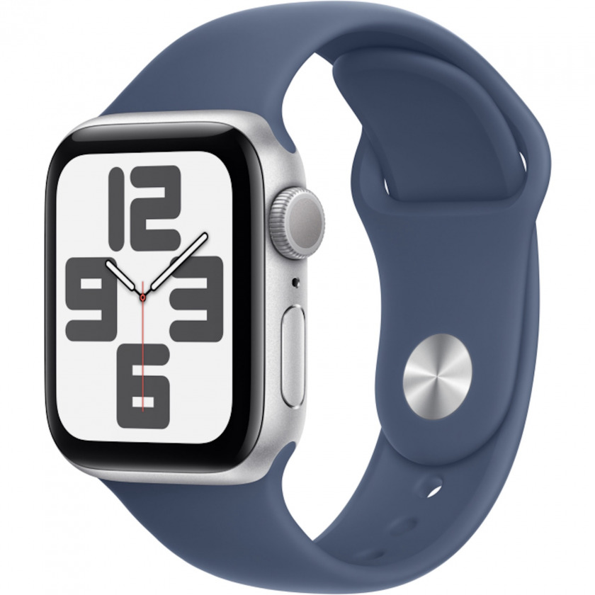 - Apple Watch Series SE Gen 2 2024 GPS 44mm Silver Aluminum Case with Denim Sport Band S/M 140-190 / MXEQ3