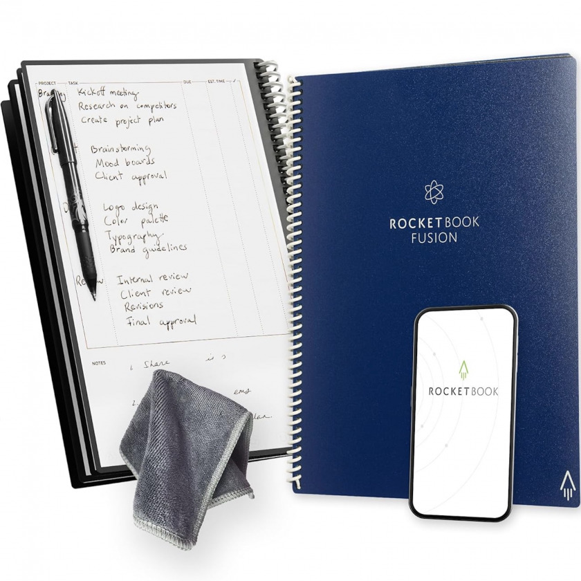  +  Rocketbook Fusion Smart Reusable Spiral Notebook &amp; Planner Letter Size 8,5x11 A4 Dark Blue -/ EVRF-L-K-CDF
