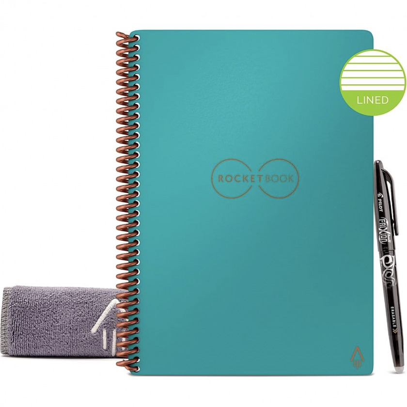  +  Rocketbook Core Reusable Spiral Notebook, Executive Size 6x8.8 A5 Lined Pages Teal / EVR2-E-RC-CCE