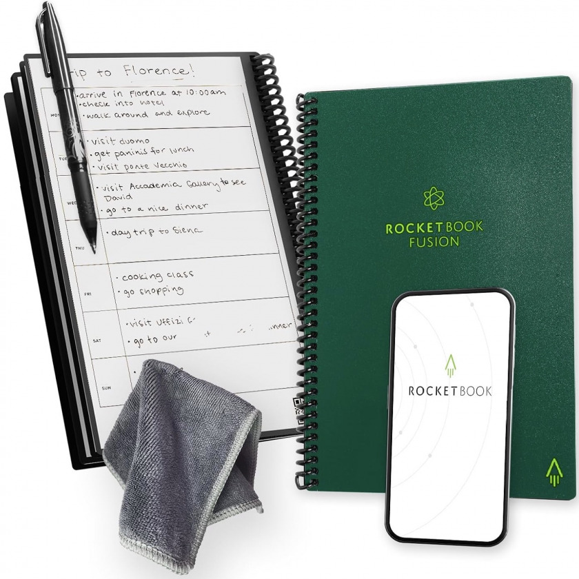 +  Rocketbook Fusion Smart Reusable Spiral Notebook &amp; Planner Executive Size 6x8.8 A5 Green / EVRF-E-K-CKG