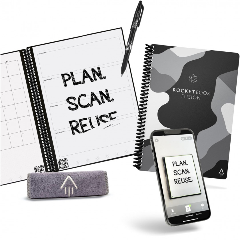  +  Rocketbook Fusion Smart Reusable Spiral Notebook &amp; Planner Executive Size 6x8.8 A5 Camo  / EVRF-E-K-CKG