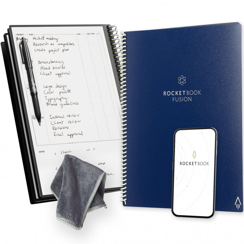  +  Rocketbook Fusion Smart Reusable Spiral Notebook &amp; Planner Executive Size 6x8.8 A5 Dark blue -/ EVRF-E-K-CDF