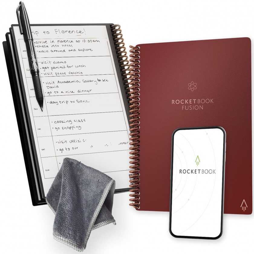  +  Rocketbook Fusion Smart Reusable Spiral Notebook &amp; Planner Executive Size 6x8.8 A5 Maroon -/ EVRF-E-K-CME