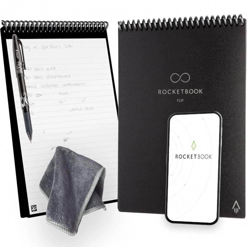  +  Rocketbook Flip New Smart Reusable Spiral Notebook Executive Size 6x8.8 A5 Dot Grid/Lined Black // FLEXDT-ENAM-BLK-01
