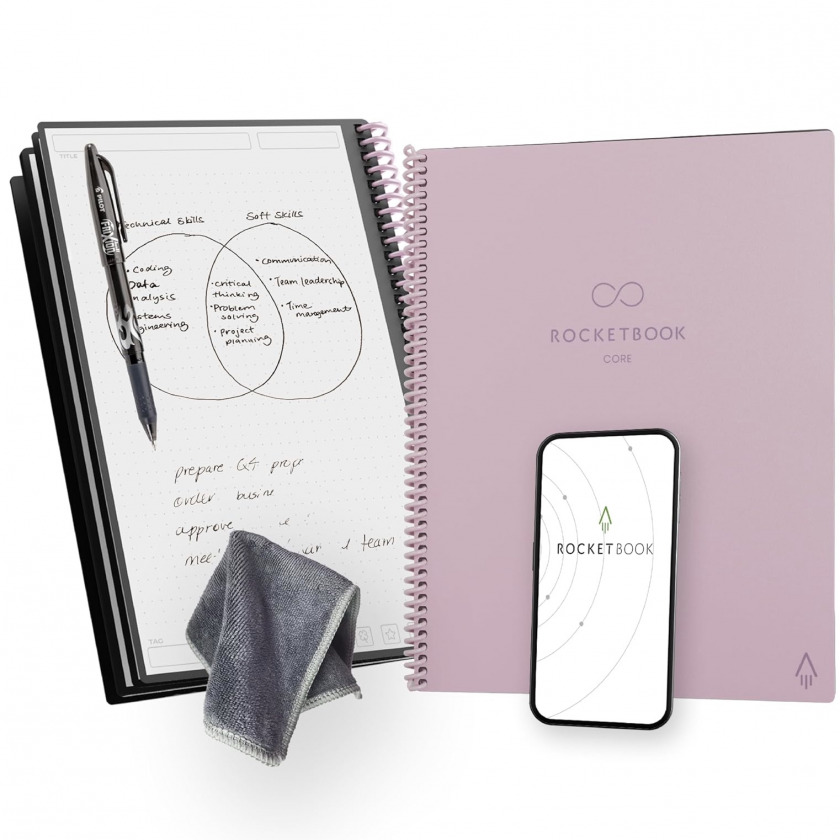   Rocketbook Core New 2025 Reusable Spiral Notebook Letter Size 8,5x11 A4 Dot Grid Pages Pink / CRLTDT-ENAM-PNK-01