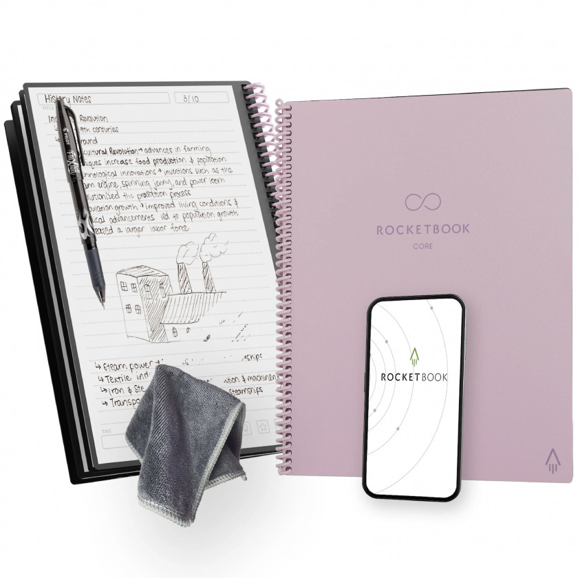   Rocketbook Core New 2025 Reusable Spiral Notebook Executive Size 6x8.8 A5 Lined Pages Pink / CREXLN-ENAM-PNK-01
