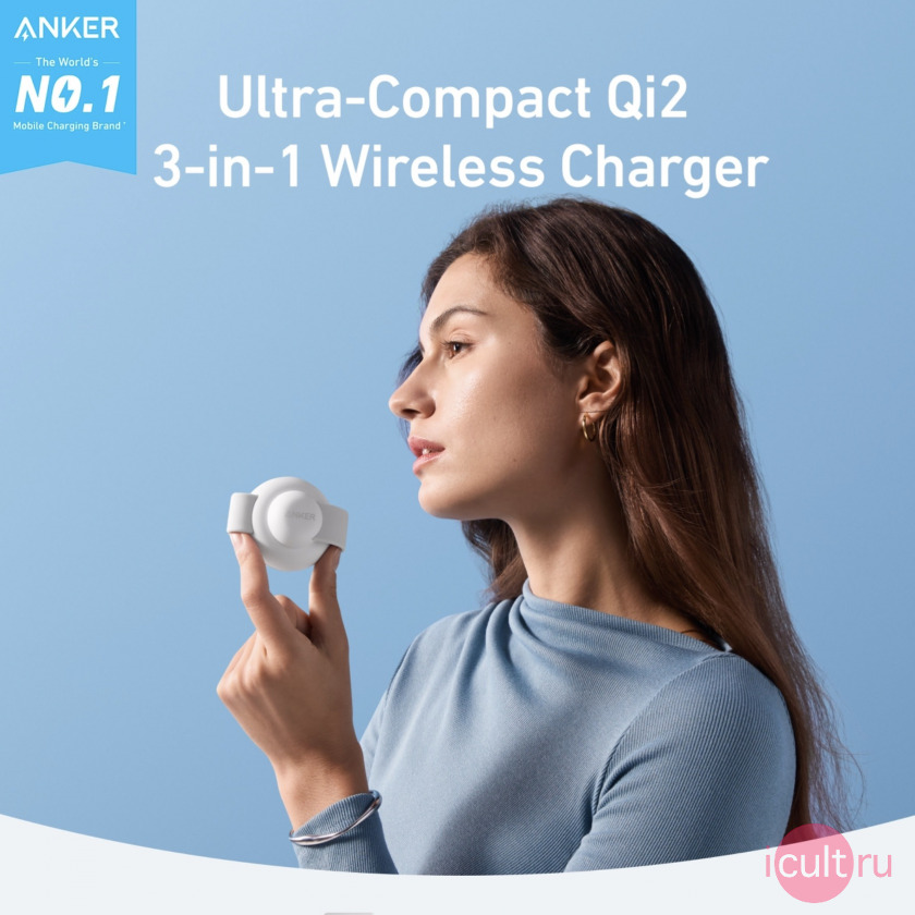 Anker MagGo Wireless Charging Station 15W 3-in-1 Foldable Pad Aurora White  B25M8P21  
