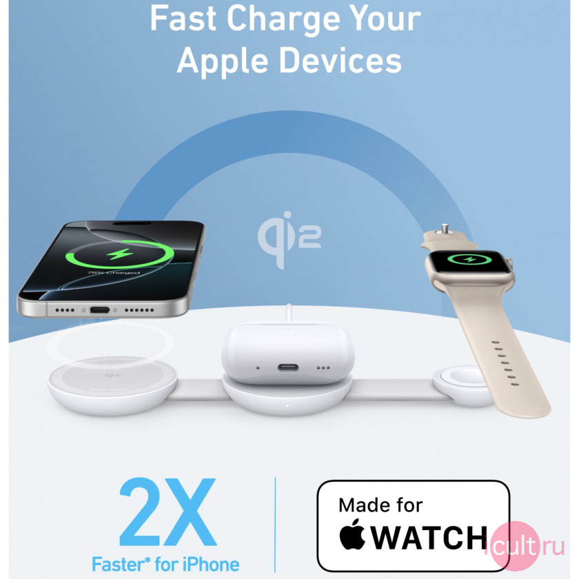    Anker MagGo Wireless Charging Station 15W 3-in-1 Foldable Pad Aurora White