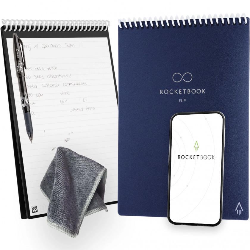 ����� + ������� Rocketbook Flip New Smart Reusable Spiral Notebook Executive Size 6x8.8 A5 Dot Grid/Lined Navy Blue �����/�����/����� RB_NB_FLIP_BLU_1PACK