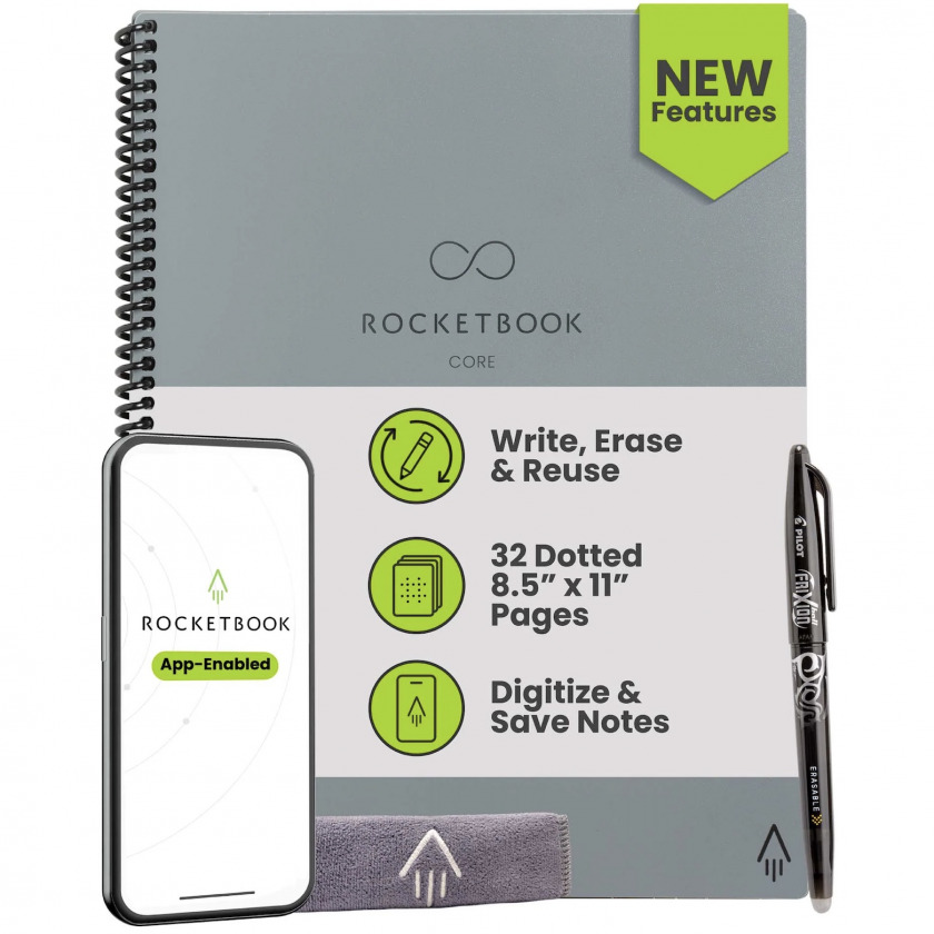 ����� ������� Rocketbook Core New 2025 Reusable Spiral Notebook Executive Size 6x8.8 A5 Dot Grid Pages Gray  �����/����� RB_NB_CORE_EXE_DOT_GRY_1PACK