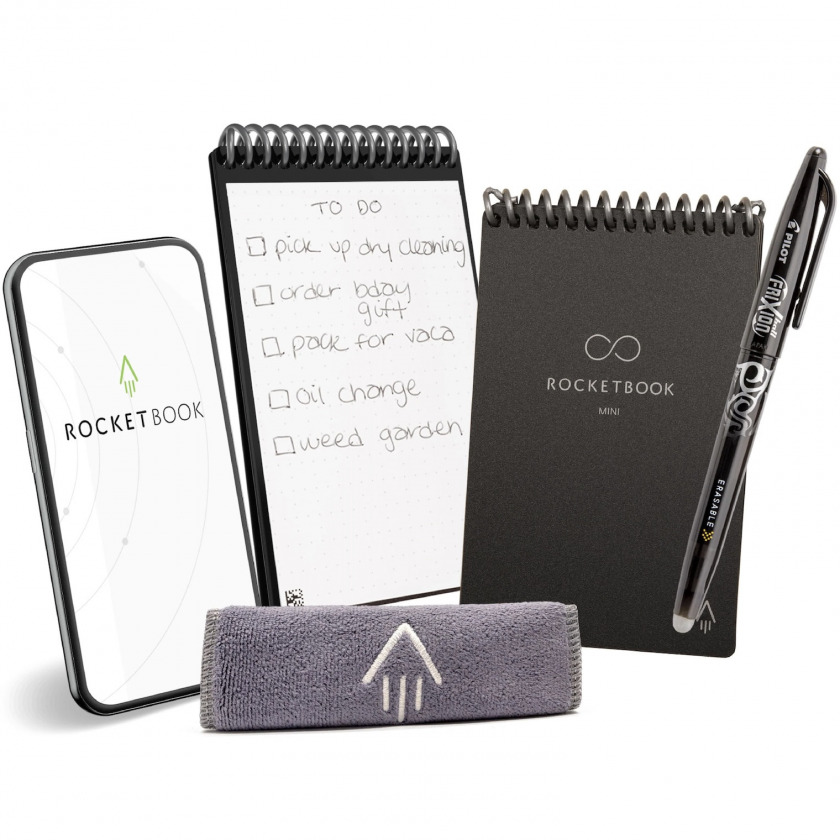 ����� + ������� Rocketbook Smart Reusable Spiral Notebook Mini New 2025 Size 3.5x5.5 A6 Dot Grid Neptune Black ������ RB_NB_MINI_PKT_BLK