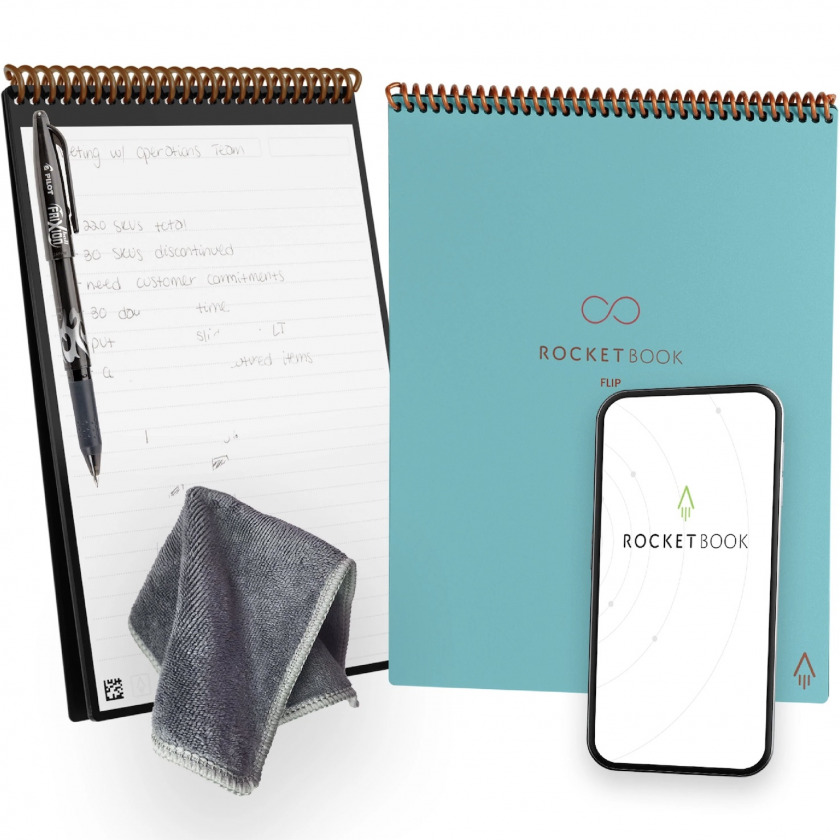 ����� + ������� Rocketbook Flip New Smart Reusable Spiral Notebook Letter Size 8,5x11 A4 Dot Grid/Lined Teal ��������� RB_NB_FLIP_LTR_TEA