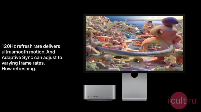 Монитор Apple Studio Display XDR 120Hz refresh rate delivers ultrasmooth motion. And Adaptive Sync can adjust to varying frame rates. How refreshing. Монитор Apple Studio Display XDR 120Hz refresh rate delivers ultrasmooth motion. And Adaptive Sync can adjust to varying frame rates. How refreshing.