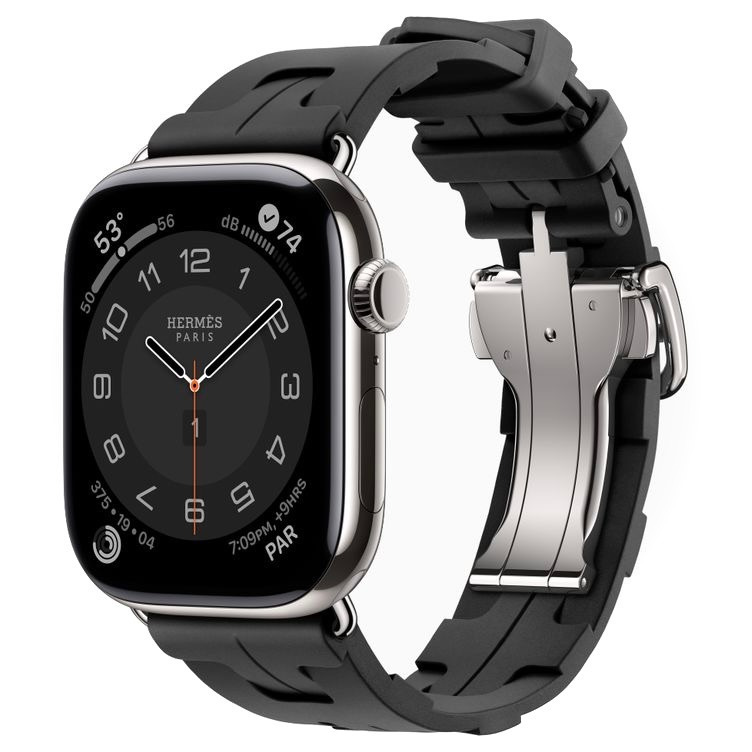 �����-���� Apple Watch Hermes Series 12 GPS + Cellular, 42mm Silver Titanium Case with Noir Band 140�175mm ����������� �����/������