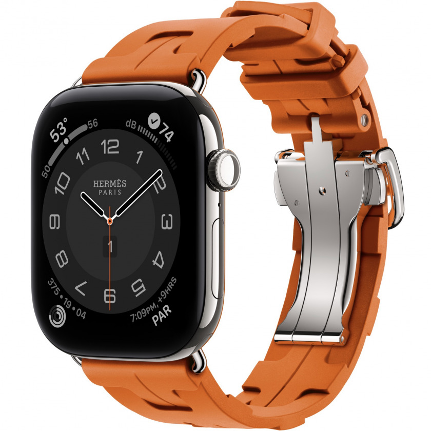 �����-���� Apple Watch Hermes Series 12 GPS + Cellular, 42mm Silver Titanium Case with Orange Band 140�175mm ����������� �����/���������