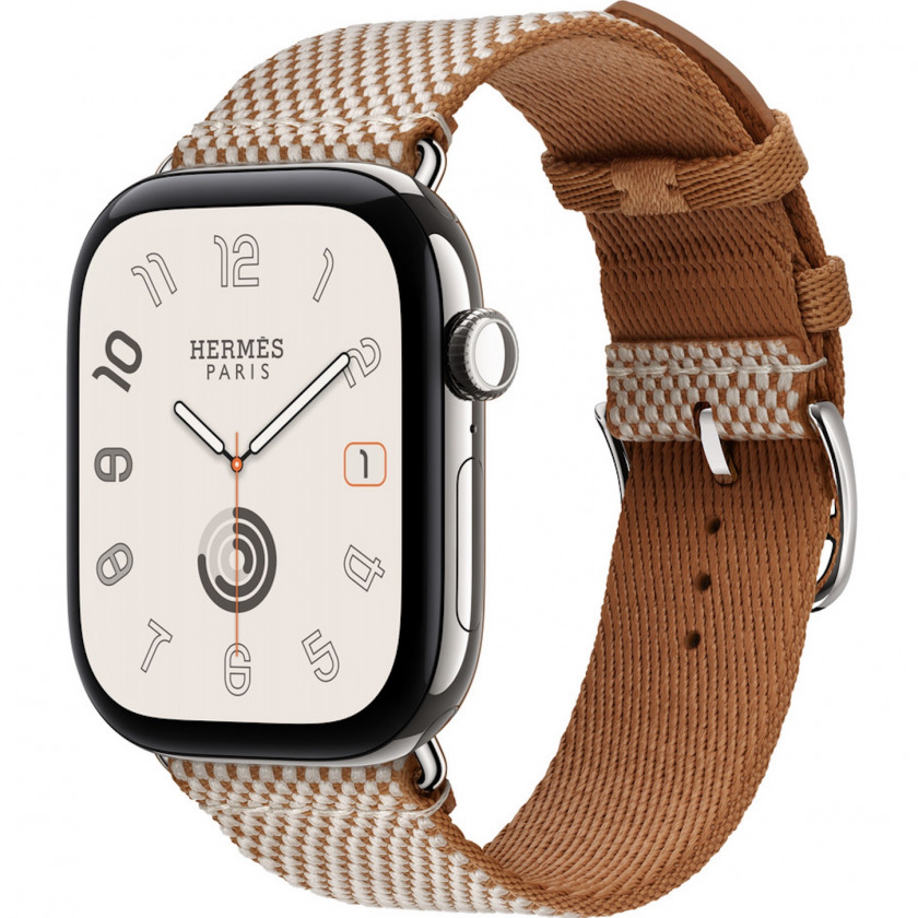 �����-���� Apple Watch Hermes Series 12 GPS + Cellular, 42mm Silver Titanium Case with Gold/Ecru Toile H Single Tour Band 140�175mm ����������� �����/ ������� ������� ������