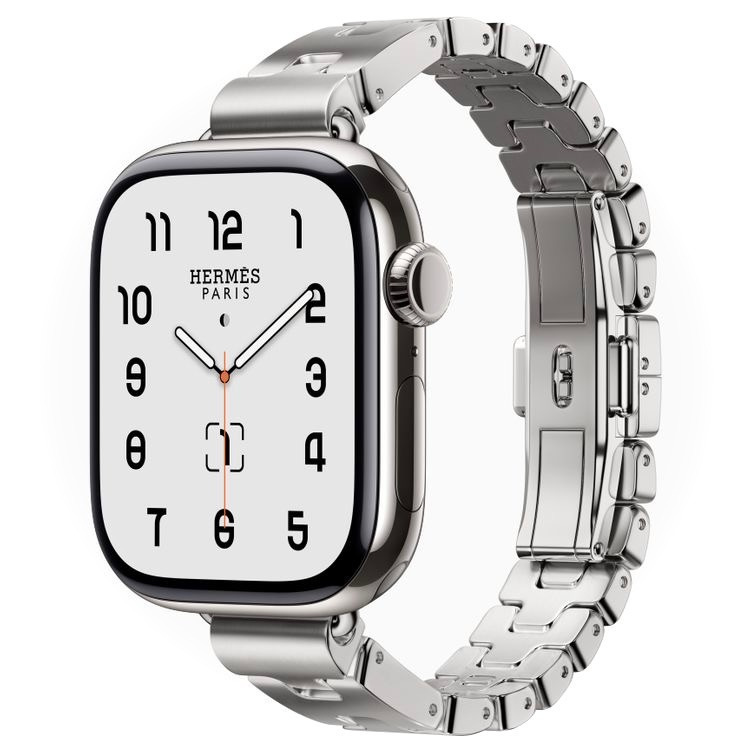 �����-���� Apple Watch Hermes Series 12 GPS + Cellular, 42mm Silver Titanium Case with Satine Grand H Fin - Small Band 130�145mm ����������� ����� / �����