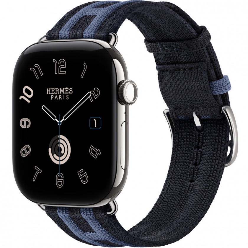 �����-���� Apple Watch Hermes Series 12 GPS + Cellular, 42mm Silver Titanium Case with Bleu Nuit/Vert Rocabar Club Band 130�170mm ����������� ����� / �����