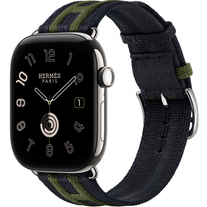 �����-���� Apple Watch Hermes Series 12 GPS + Cellular, 42mm Silver Titanium Case with Bleu Nuit/Vert Band 130�170mm ����������� ����� / �����