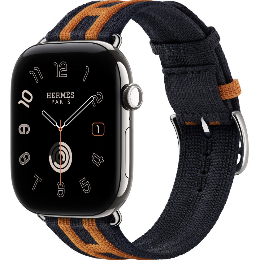 �����-���� Apple Watch Hermes Series 12 GPS + Cellular, 42mm Silver Titanium Case with Bleu Nuit/Orange Band 130�170mm ����������� ����� / ���������