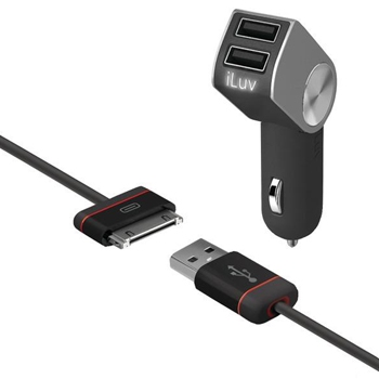 АЗУ iLuv Dual USB Car Charger + Charge/Sync Cable Black 2.1A/2USB для USB устройств черная iAD630BLK